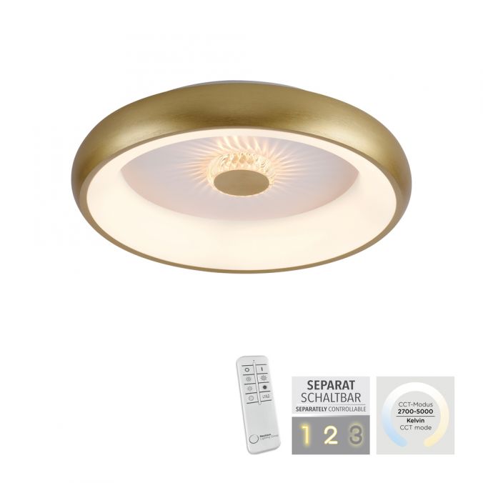 Paul Neuhaus LED Deckenleuchte messing matt rund Kristalleffekte dimmbar