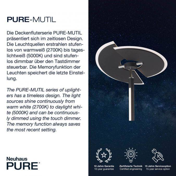 Paul Neuhaus Paul Neuhaus PURE MUTIL LED Deckenfluter silber farbig Leselicht dimmbar Fabrikverkauf