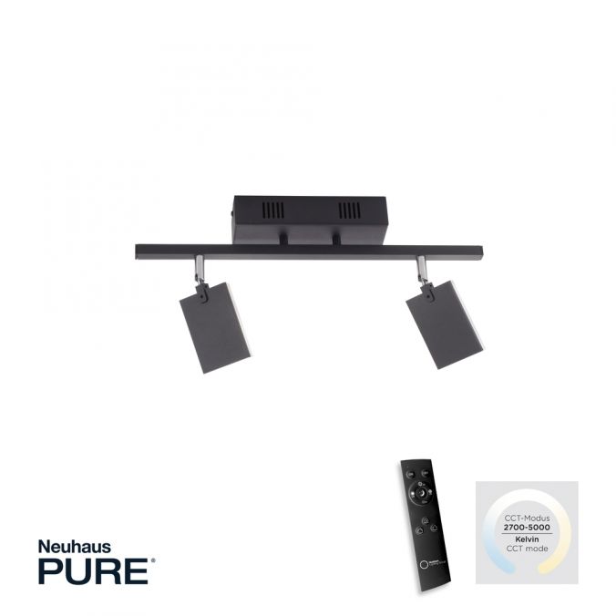 Paul Neuhaus Paul Neuhaus PURE MIRA LED Deckenleuchte schwarz 2 flammig dimmbar CCT Memory