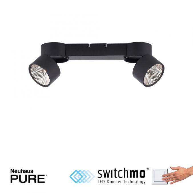 Paul Neuhaus Paul Neuhaus LED Deckenleuchte PURE-NOLA schwarz 2 flammig drehbar dimmbar