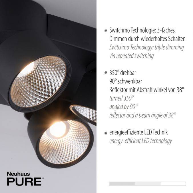 Paul Neuhaus Paul Neuhaus LED Deckenleuchte PURE-NOLA schwarz 4 flammig drehbar dimmbar Sonderangebot