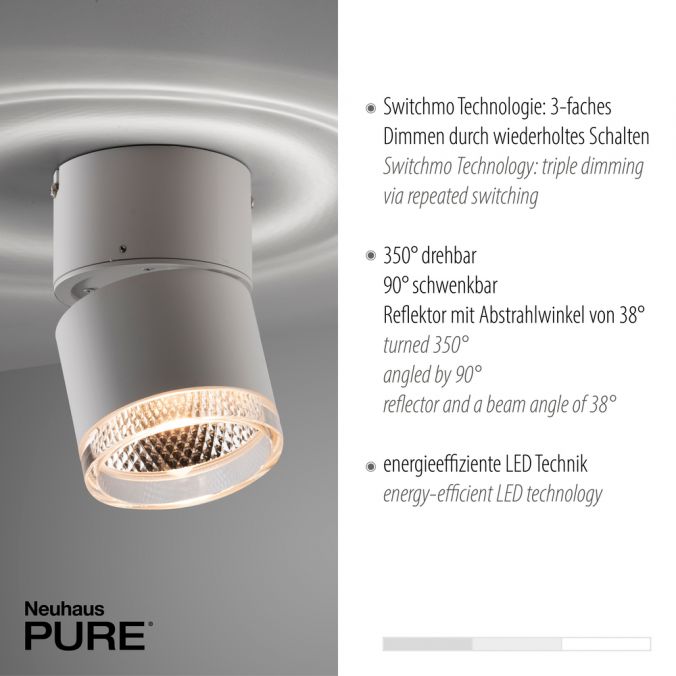Paul Neuhaus Paul Neuhaus LED Deckenstrahler PURE-NOLA weiß 1 flammig drehbar dimmbar Rabatt