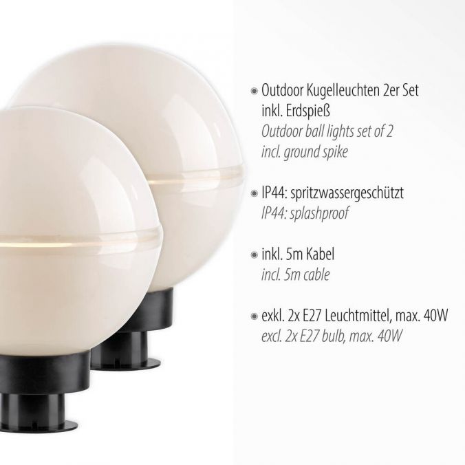 Paul Neuhaus LED Kugelleuchte 2er Set 20x20x51cm weiß mit Kabel und Spieß Außenlampe Flash Sale
