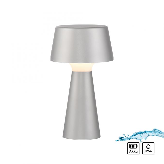 Paul Neuhaus LED Akkuleuchte Tischleuchte silber Touchdimmer IP54 USB Innen-Außenbereich