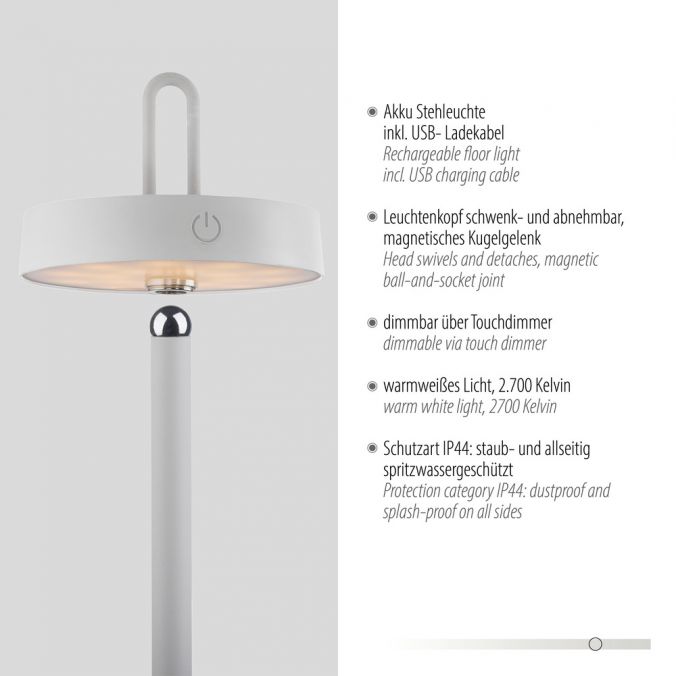 Paul Neuhaus LED Akku Stehleuchte weiß Touchdimmer IP44 Innenbereich Garten Black Friday