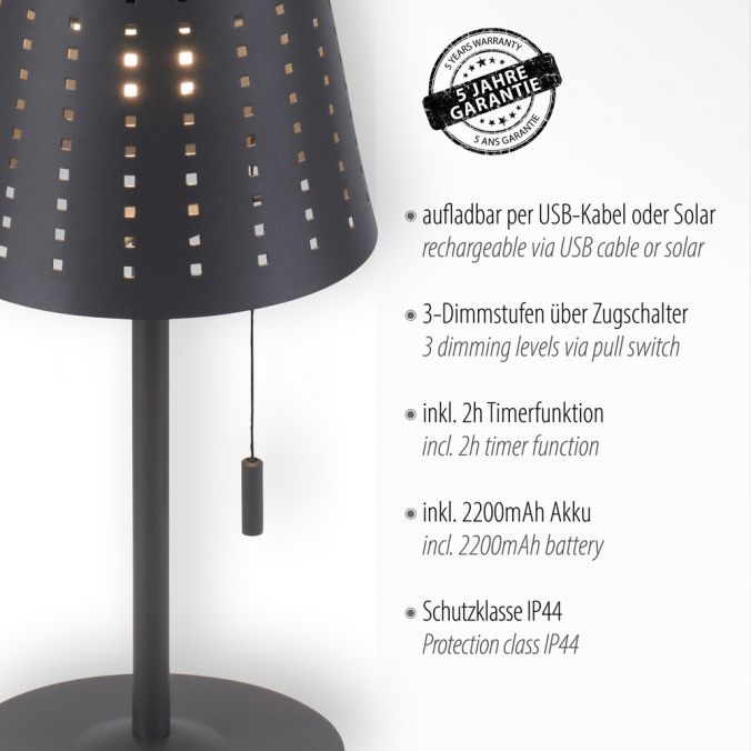Paul Neuhaus LED Tischleuchte, anthrazit, modern, inkl. Zugschalter, solarbetrieben Cyber Monday