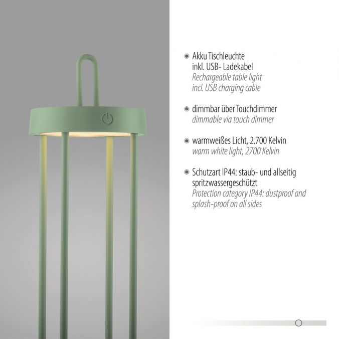 Paul Neuhaus LED Akkulampe Tischleuchte grün 50cm Touchdimmer IP44 Gartenleuchte Osterangebot