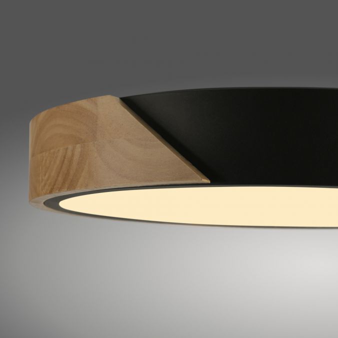 Paul Neuhaus LED Deckenleuchte rund schwarz mit Holzdekor zeitloses Design Top Angebot