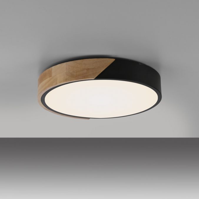 Paul Neuhaus LED Deckenleuchte rund schwarz mit Holzdekor zeitloses Design Top Angebot