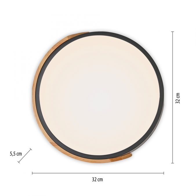 Paul Neuhaus LED Deckenleuchte rund schwarz mit Holzdekor zeitloses Design Top Angebot