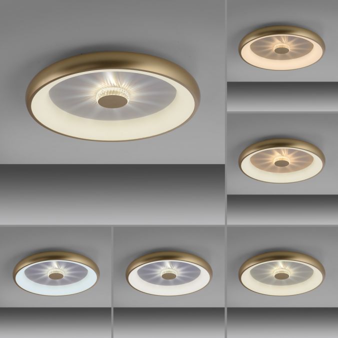 Paul Neuhaus LED Deckenleuchte messing matt 61x61 rund Kristalleffekte dimmbar steuerbar Blitzangebot