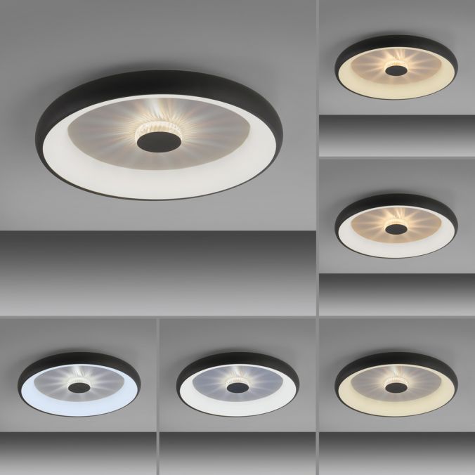 Paul Neuhaus LED Deckenleuchte schwarz 61x61 rund Kristalleffekte dimmbar steuerbar CCT Große Rabatte