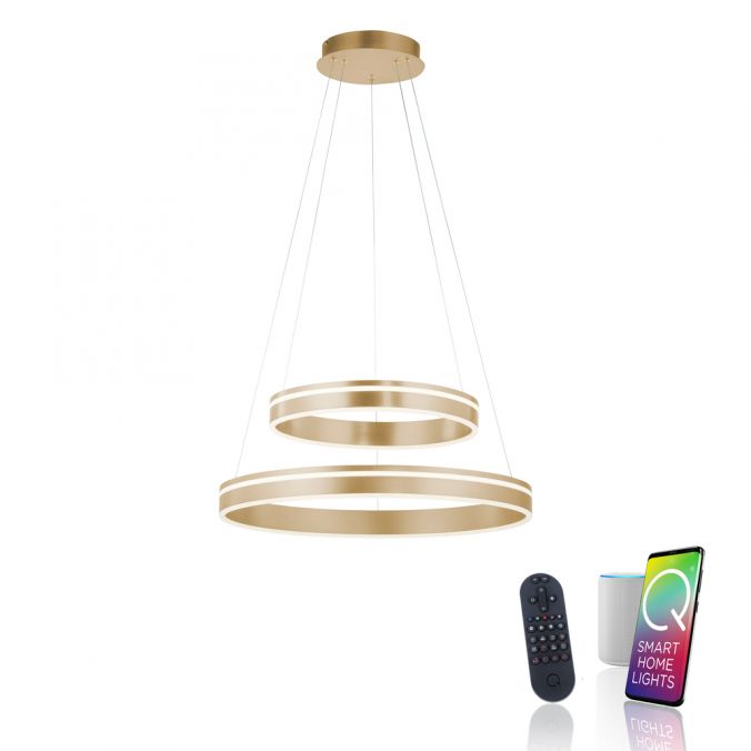 Paul Neuhaus Paul Neuhaus Q VITO LED Pendelleuchte Smart Home messing matt rund doppel Ring Fernbedienung