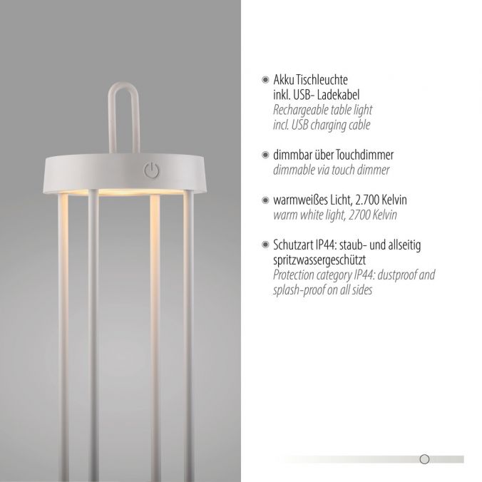 Paul Neuhaus LED Akkulampe Tischleuchte weiß 50cm Touchdimmer IP44 Gartenleuchte Bis zu 60% Rabatt