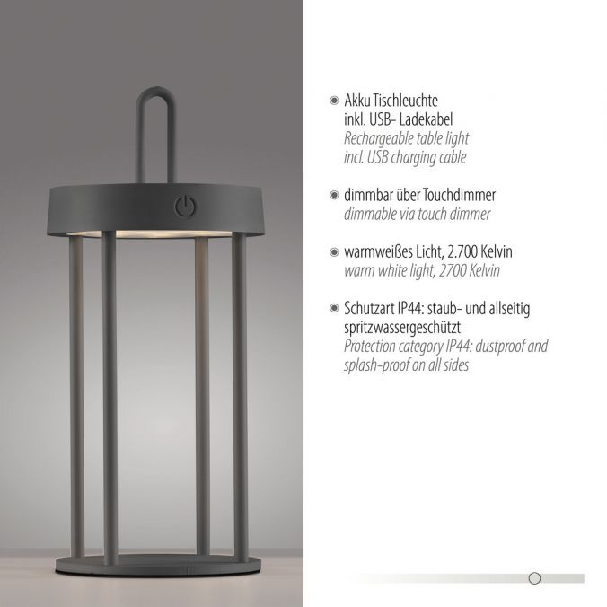 Paul Neuhaus LED Akkulampe Tischleuchte schwarz 28cm Touchdimmer IP44 Gartenleuchte Bis zu 65% Rabatt