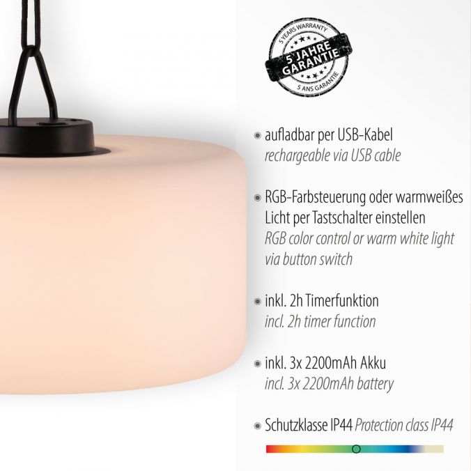 Paul Neuhaus LED Pendelleuchte, Außen, Akkubetrieb, RGB, Kunststoffglas Sonderangebot der Fabrik