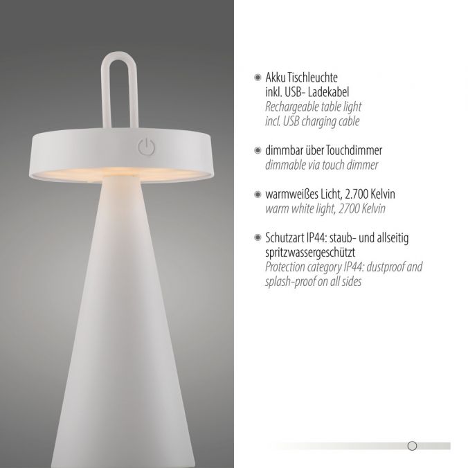 Paul Neuhaus LED Tischleuchte Akku weiß dimmbar per Touch IP44 Innen-Außenleuchte Discount Store für neue Produkte