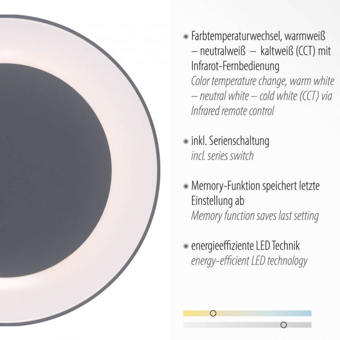 Paul Neuhaus LED-Deckenleuchte, anthrazit-grau, dimmbar, CCT-Farbmanagement, Memory Funktion 50% Rabatt mit kostenlosem Versand