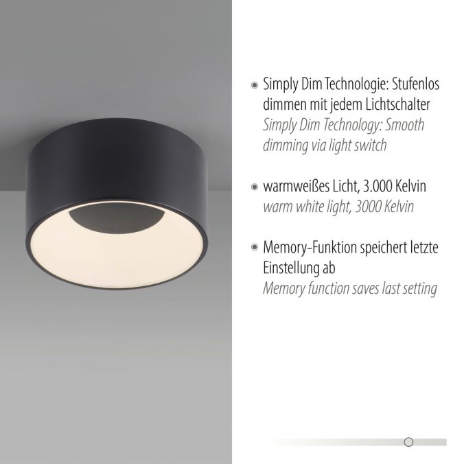 Paul Neuhaus LED Deckenleuchte schwarz D=16cm dimmbar SymplyDim Spot Clearance-Verkauf