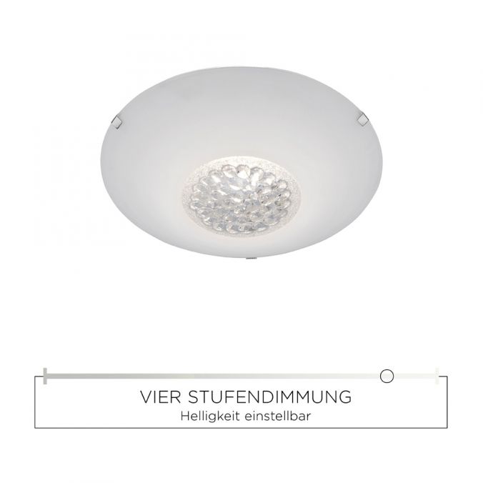 Paul Neuhaus LED-Deckenleuchte aus satinierten Glas und Kristalleinsatz in rund inkl. Switchmo Dimmfunktion Kostenloser Versand international
