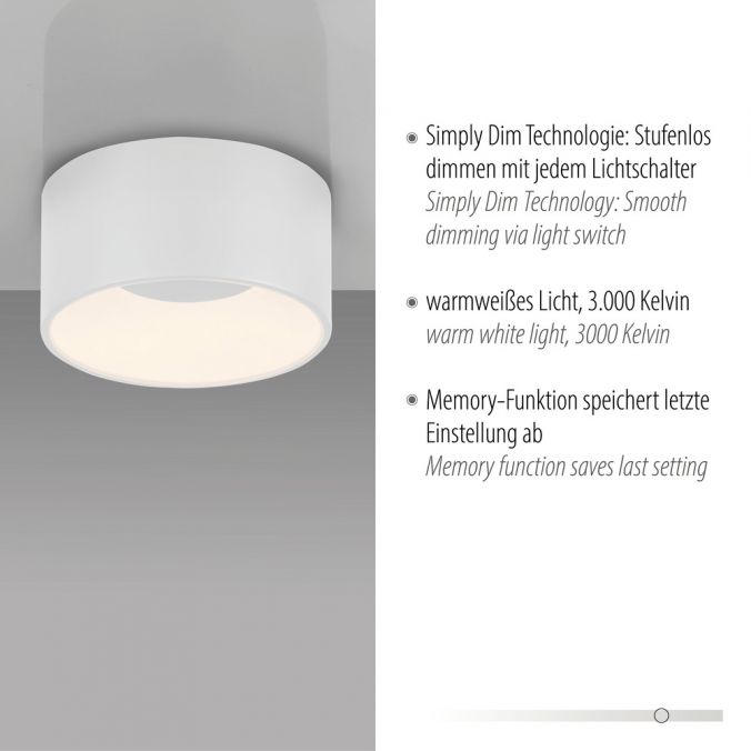 Paul Neuhaus LED Deckenleuchte weiß D=16cm dimmbar SymplyDim Spot Begrenzt auf 3 Tage