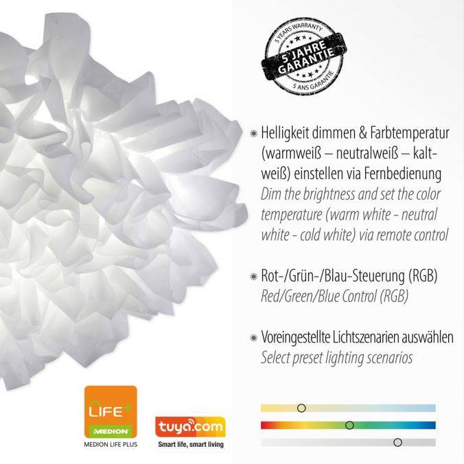 Paul Neuhaus LED Deckenleuchte, Naomi, Stoffschirm, weiß, CCT, Ø50cm Im Verkauf