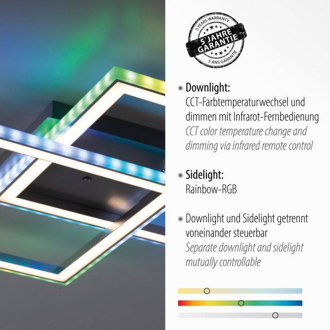 Paul Neuhaus LED Deckenleuchte 44,5x44,5cm silberfarbig drehbar RGB Rainbow Farben dimmbar Meist gekauft