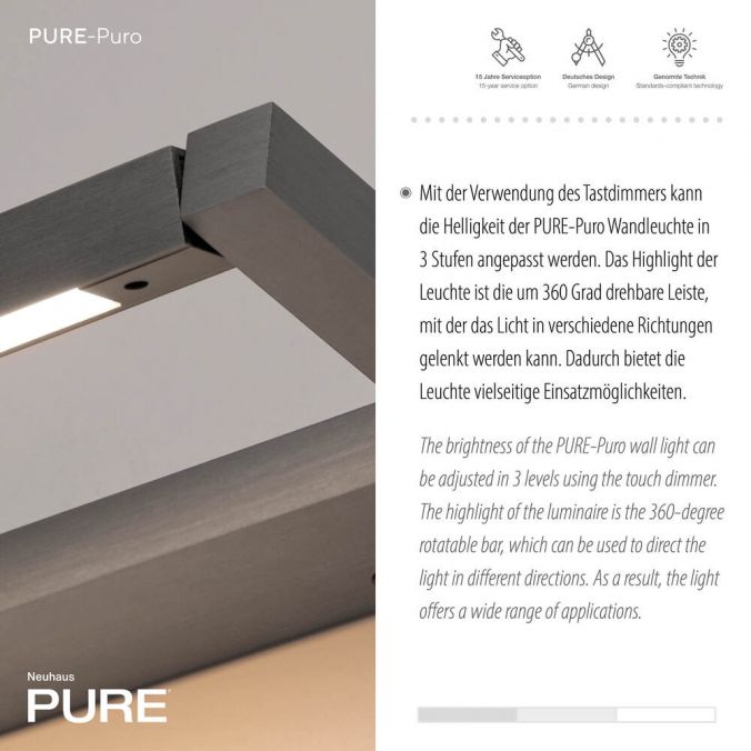 Paul Neuhaus Paul Neuhaus LED Wandleuchte PURE Puro grau eloxiert drehbar dimmbar Weihnachtsangebot