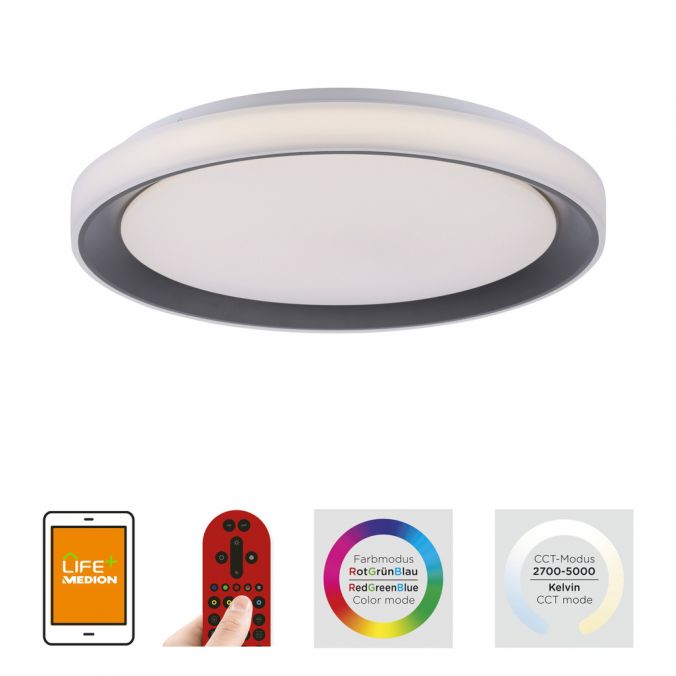 Paul Neuhaus LED Deckenleuchte, rund, schwarz, Smart Home, Farbwechselmodus, dimmbar