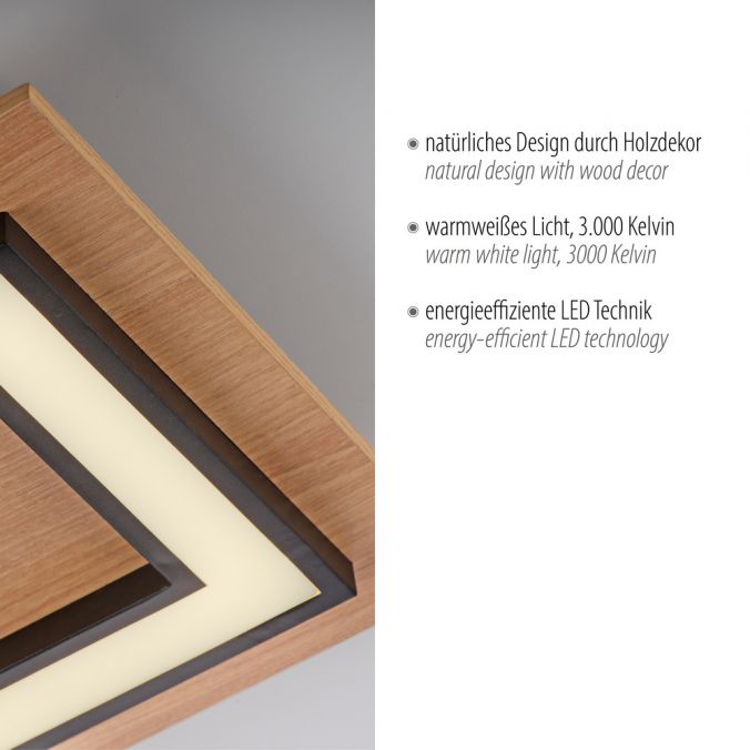 Paul Neuhaus LED Deckenleuchte schwarz Holzdekor modern warmweiß Schlafzimmer Bestseller