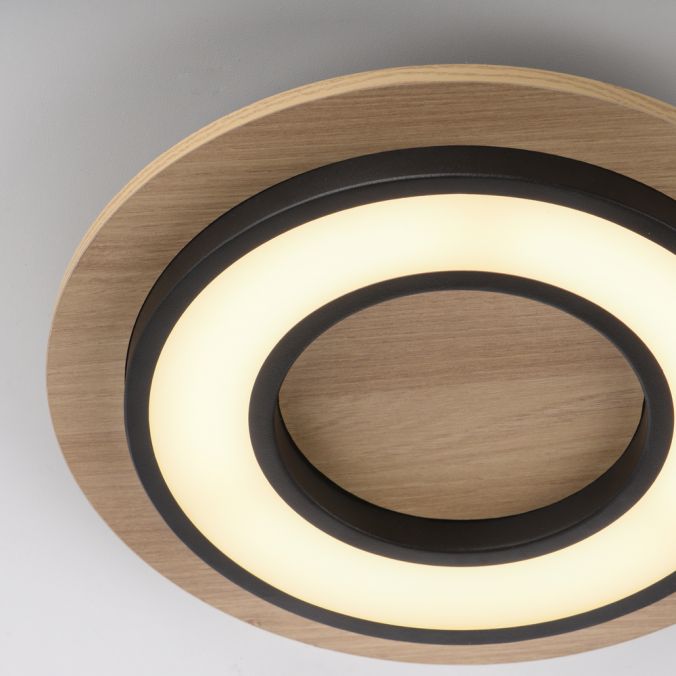 Paul Neuhaus LED Deckenleuchte schwarz rund Mettall und Holzdekor 3000K warmweiß Räumungsverkauf