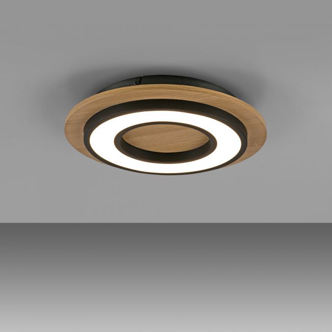 Paul Neuhaus LED Deckenleuchte schwarz rund Mettall und Holzdekor 3000K warmweiß Räumungsverkauf