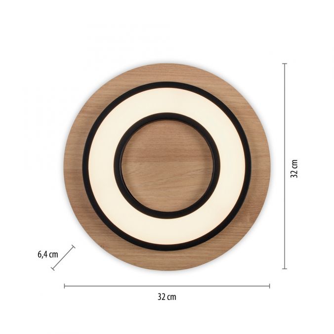 Paul Neuhaus LED Deckenleuchte schwarz rund Mettall und Holzdekor 3000K warmweiß Räumungsverkauf