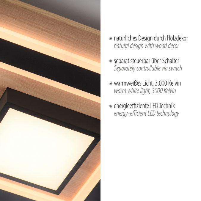 Paul Neuhaus .LED Deckenleuchte schwarz Holzoptik mit Metall getrennt schaltbar Kauf eins, bekomm eins gratis