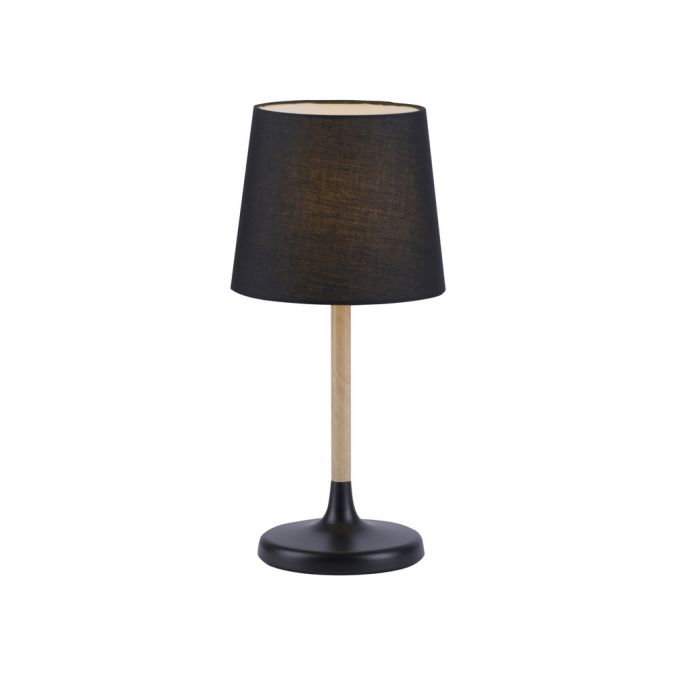 Paul Neuhaus Tischleuchte, Stoffschirm, schwarz, Holz, schlicht, zeitlos