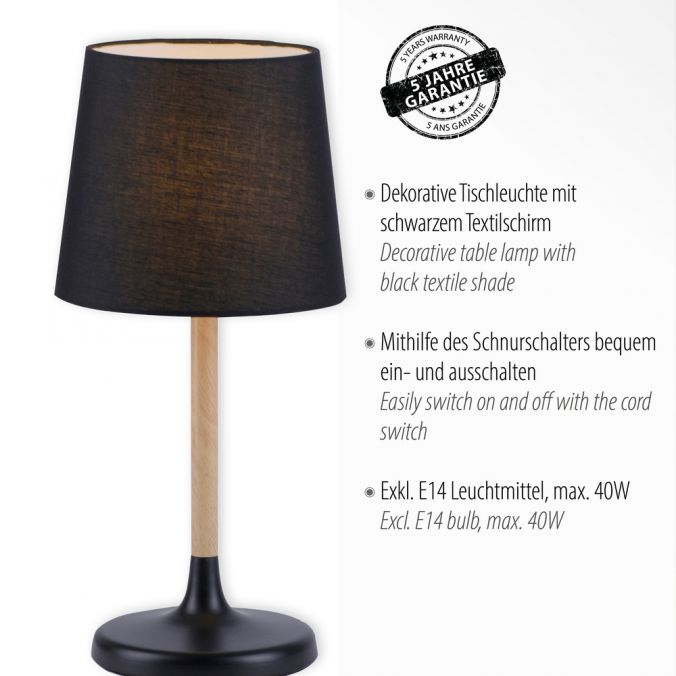 Paul Neuhaus Tischleuchte, Stoffschirm, schwarz, Holz, schlicht, zeitlos VIP-Rabatte