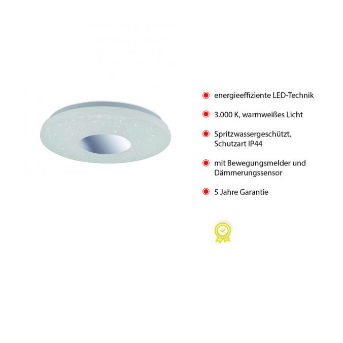 Paul Neuhaus LED-Deckenleuchte, Sternenhimmel, Ø38,5cm,Chrom, Opalweiß, IP44, Tiefpreis