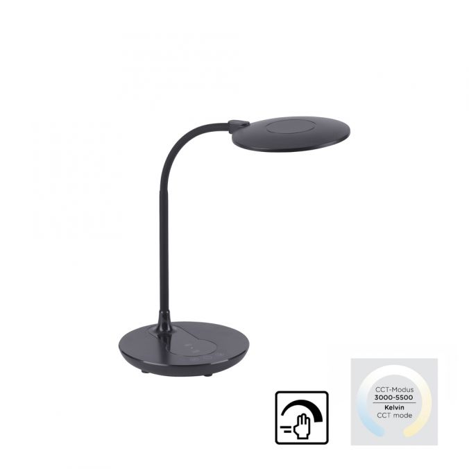 Paul Neuhaus LED-Tischleuchte, schwarz, stufenlos Dimmbar, CCT, inkl. Ladestation für Smartphone