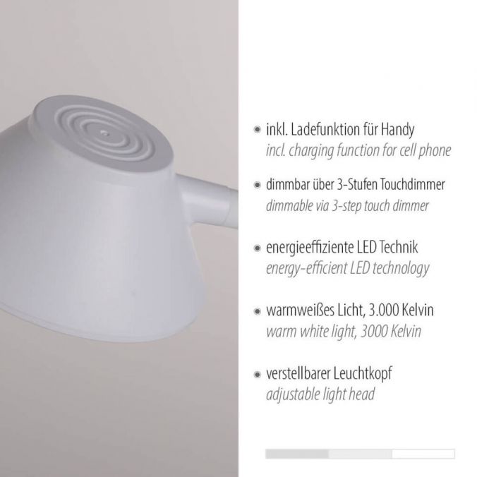 Paul Neuhaus LED Tischleuchte weiß Handy Ladefunktion Touchdimmer flexibel drehbar Letzte 3 Tage