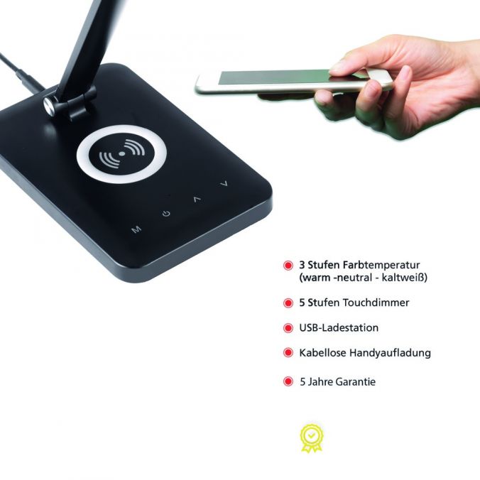 Paul Neuhaus LED Tischleuchte, schwarz, QI-Ladefunktion, Touchdimmer, CCT JETZT KAUFEN