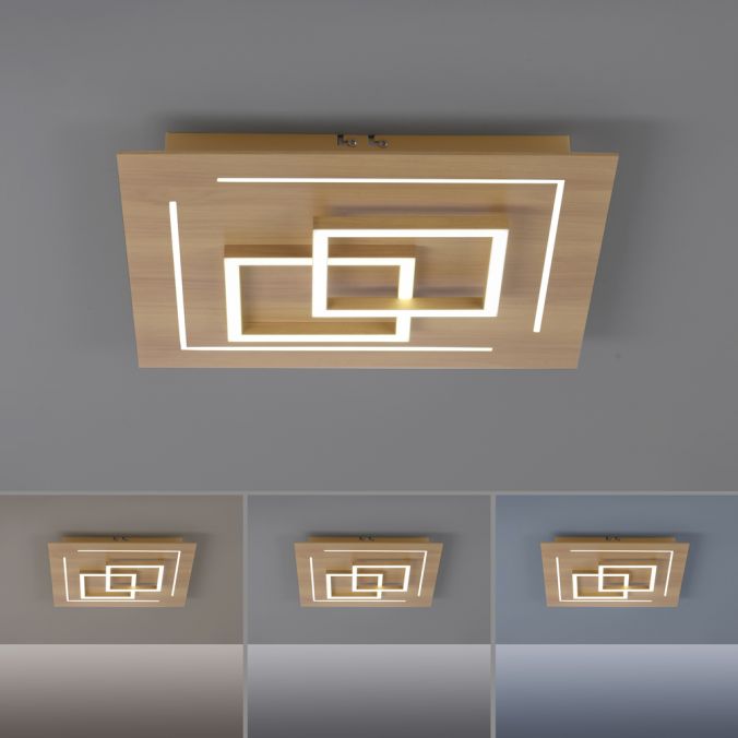 Paul Neuhaus Paul Neuhaus, Q-LINEA, LED-Deckenleuchte, Holzdekor, Fernbedienung, Smart Home Bis zu 50% Rabatt