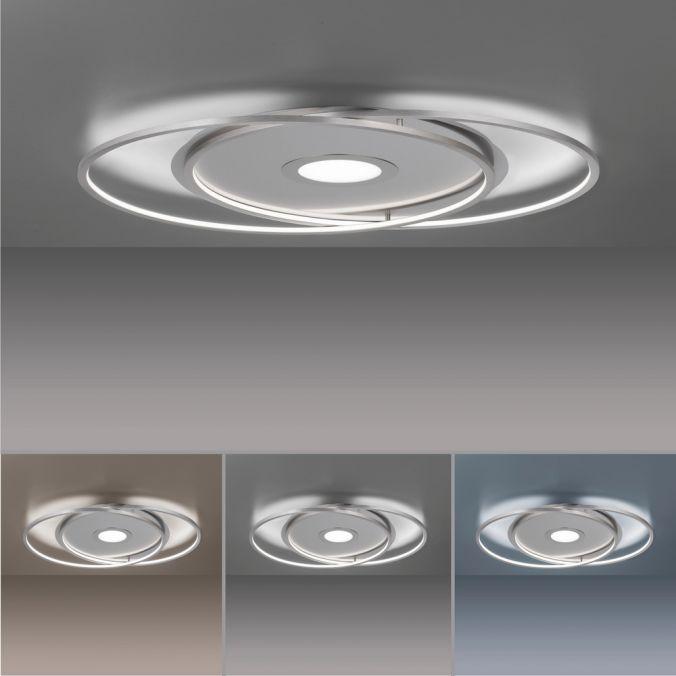 Paul Neuhaus Q-AMIRA, LED-Deckenleuchte, stahlfarben, CCT, dimmbar, Smart Home Begrenzt auf 3 Tage