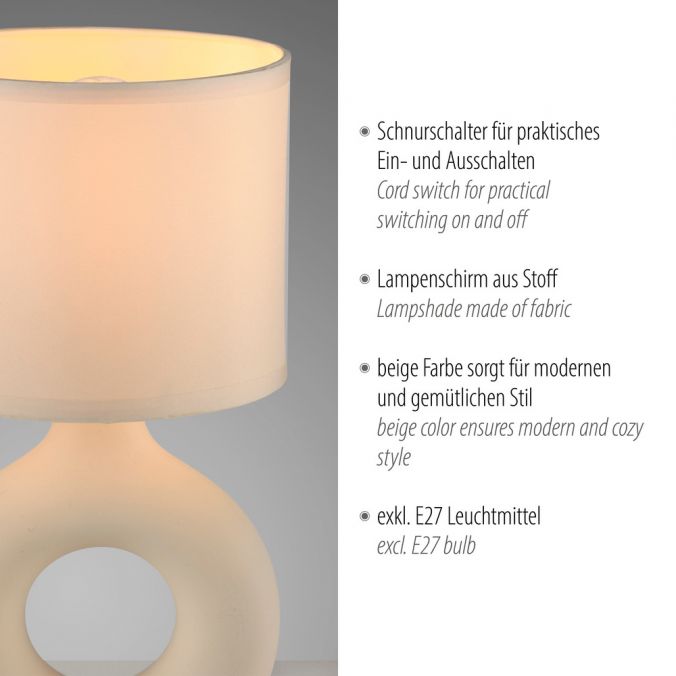 Paul Neuhaus LED Tischleuchte beige Schalter Stoffschirm Beistelllampe Nachttisch Outlet