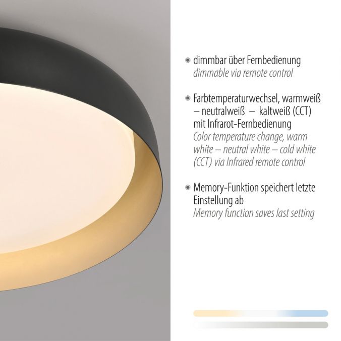 Paul Neuhaus LED Deckenleuchte D=57 schwarz gold dimmbar per Fernbedienung CCT Schlussverkauf