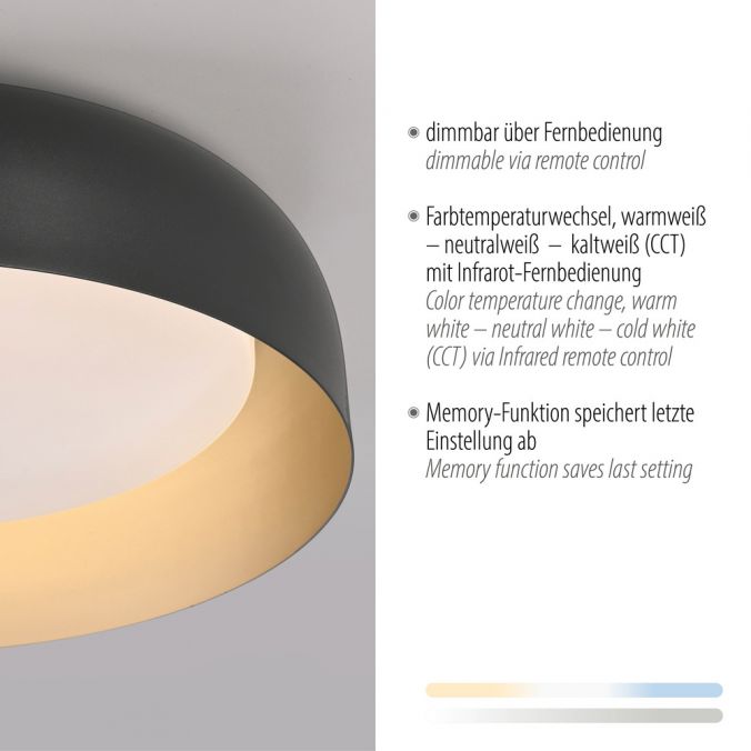 Paul Neuhaus LED Deckenleuchte D=40 schwarz dimmbar per Fernbedienung CCT Günstiger Verkauf