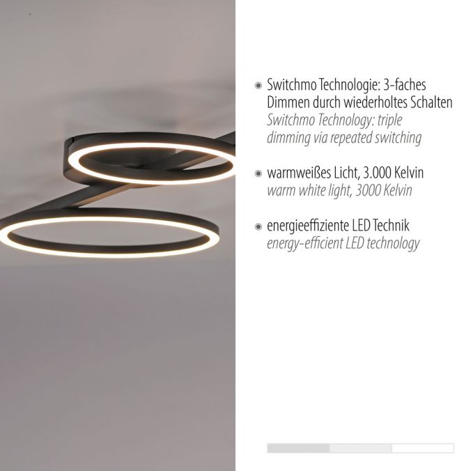 Paul Neuhaus LED Deckenleuchte schwarz Switchmo Technik dimmbar Leuchtringe Blitzverkäufe