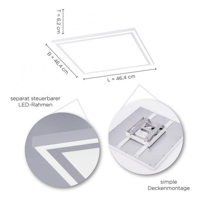 Paul Neuhaus LED Panel, zus.Rahmenlicht, weiß, 45x45cm, Fernbedienung, getr.schaltbar Top Angebot