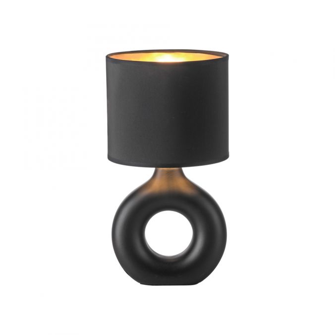 Paul Neuhaus LED Tischleuchte schwarz gold Schnurschalter Stoffschirm Sideboard