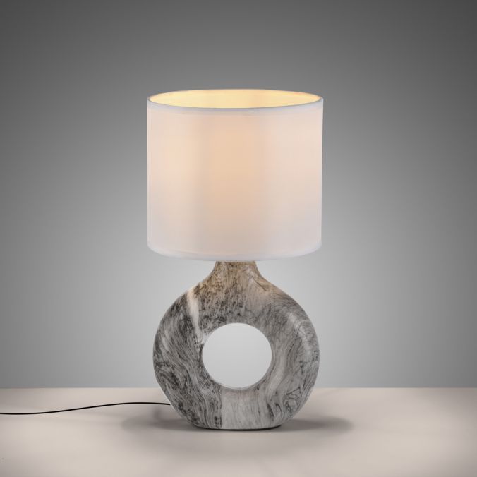 Paul Neuhaus LED Tischleuchte grau Marmor Optik weißer Stoffschirm mit Schalter Große Rabatte