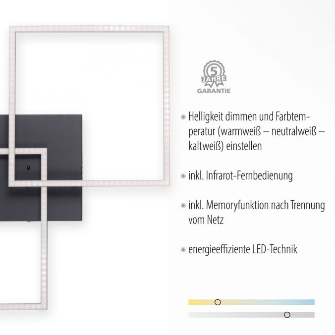 Paul Neuhaus LED Deckenleuchte, schwarz, Lichtfarbensteuerung, Fernbedienung, dimmbar Kauf eins, bekomm eins gratis